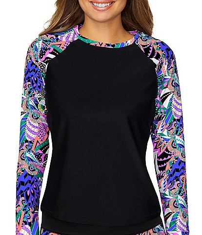 Raisins Making Waves Geometric High Neck Back Zip Rashguard