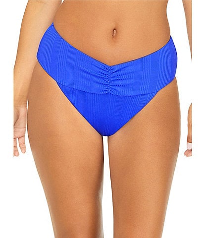 Raisins Souls Solids Rib Texture Soft V-Waist Shirred Hipster Swim Bottom