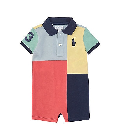 Ralph Lauren Baby Boys 3-12 Months Short Sleeve Big Pony Color Block Mesh Polo Shortall