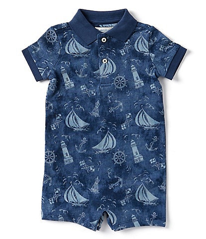 Ralph Lauren Baby Boys 3-12 Months Short Sleeve Nautical Print Cotton Mesh Polo Shortall
