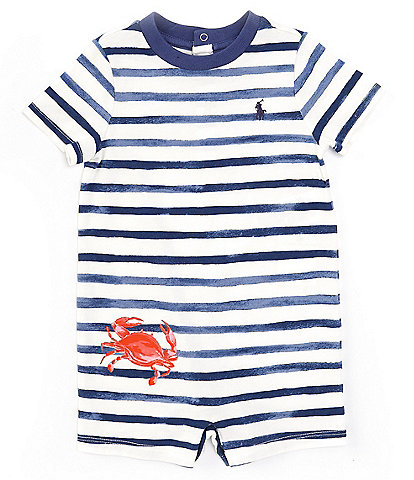 Ralph Lauren Baby Boys 3-12 Months Short Sleeve Striped/Crab-Print Shortall
