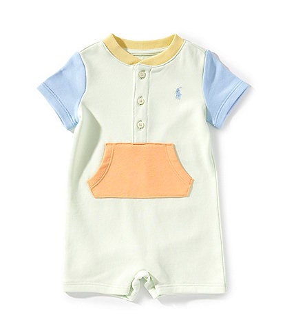 Ralph Lauren Baby Boys 3-12 Months Terry Color-Block Henley Neck Short Sleeve One-Piece Shortall