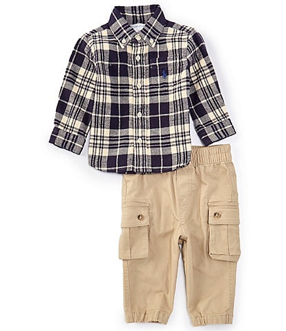 Ralph Lauren Baby Boys 3-24 Months Long Sleeve Plaid Woven Shirt & Stretch Twill Cargo Pant Set