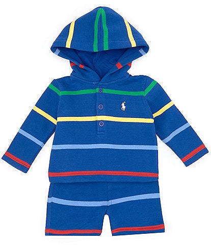 Ralph Lauren Baby Boys 3-24 Months Long-Sleeve Striped Henley Hooded Fleece Shirt & Short Set