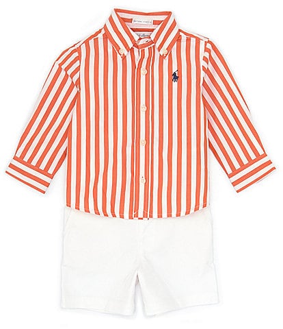 Ralph Lauren Baby Boys 3-24 Months Long Sleeve Striped Woven Shirt & Chino Shorts Set