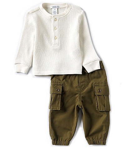 Ralph Lauren Baby Boys 3-24 Months Long Sleeve Waffle Henley Shirt & Ripstop Cargo Pants Set