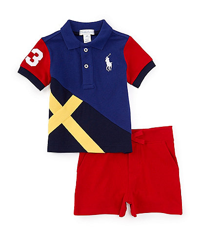 Ralph Lauren Baby Boys 3-24 Months Short-Sleeve Big Pony Mesh Color Block Polo Shirt & Solid Short Set