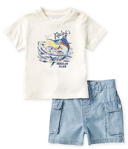 Ralph Lauren Baby Boys 3-24 Months Short Sleeve Jersey Graphic T-Shirt & Chambray Shorts Set