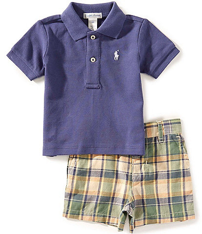 Ralph Lauren Baby Boys 3-24 Months Short-Sleeve Solid Mesh Polo Shirt & Madras Woven Shorts Set