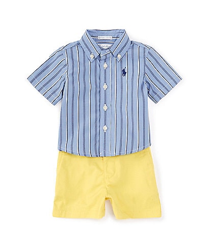 Ralph Lauren Baby Boys 3-24 Months Short Sleeve Stripe Shirt Poplin & Chino Shorts Set