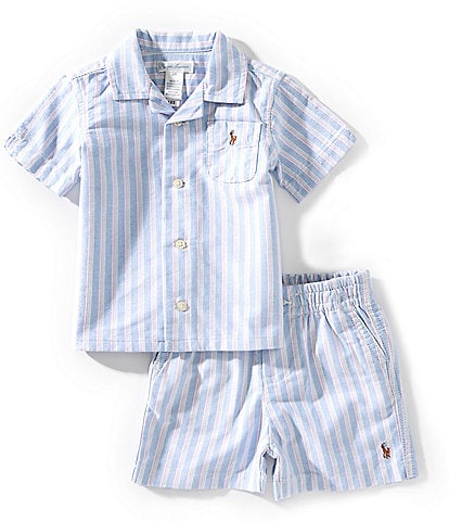 Ralph Lauren Baby Boys Short-Sleeve Striped Oxford Shirt & Matching Prepster Shorts Set