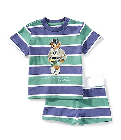 Ralph Lauren Baby Boys 3-24 Months Shorts-Sleeve Striped Polo Bear Jersey Tee & Matching Short Set