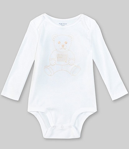 Ralph Lauren Baby Girls 3-12 Months Long-Sleeve Embroidered Polo Bear Bodysuit