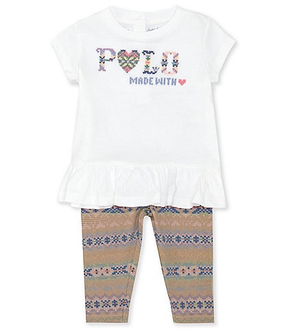 Ralph Lauren Baby Girls 3-24 Months Cap Sleeve Valentine's Fair Isle Jersey T-Shirt & Matching Leggings Set