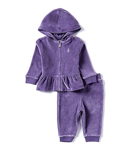 Ralph Lauren Baby Girls 3-24 Months Long-Sleeve Brushed Velour Hoodie Jacket & Matching Jogger Pant Set