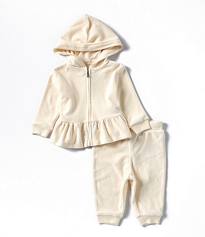 Ralph Lauren Baby Girls 3-24 Months Long-Sleeve Brushed Velour Hoodie Jacket & Matching Jogger Pant Set