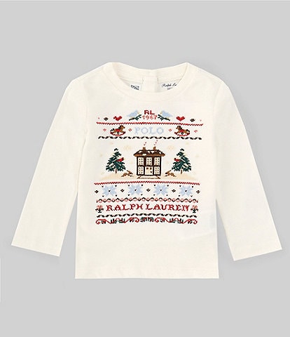 Ralph Lauren Baby Girls 3-24 Months Long Sleeve Holiday Embroidered Jersey T-Shirt