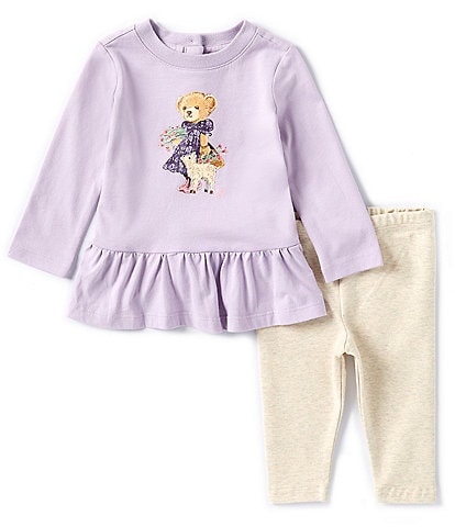 Ralph Lauren Baby Girls 3-24 Months Long Sleeve Polo Bear Jersey T-Shirt & Leggings Set