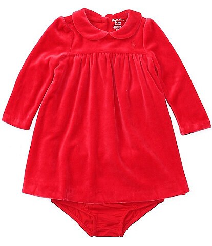 Ralph Lauren Baby Girls 3-24 Months Long-Sleeve Shirred Velour A-Line Dress