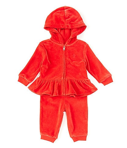 Ralph Lauren Baby Girls 3-24 Months Long-Sleeve Velour Peplum-Hem Hoodie & Matching Jogger Pant Set
