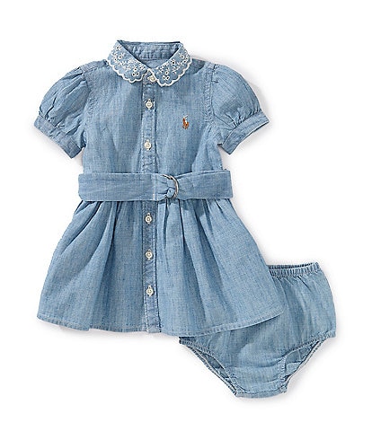 Ralph Lauren Baby Girls 3-24 Months Puffed-Sleeve Belted Chambray Shirtdress