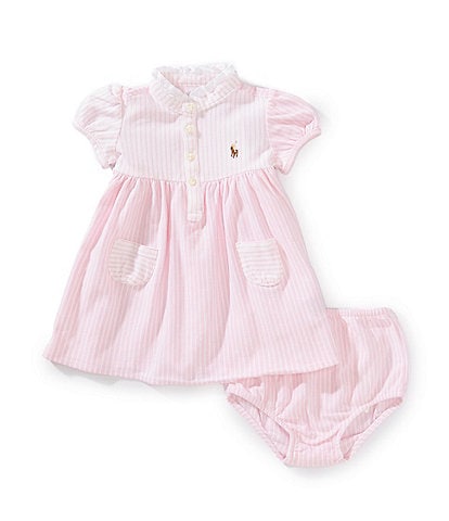 Ralph Lauren Baby Girls 3-24 Months Puffed-Sleeve Mixed-Media Stripe Fun Shirtdress