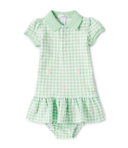 Ralph Lauren Baby Girls 3-24 Months Short-Sleeve Polo Pony Gingham-Printed Drop-Waist Mesh Dress