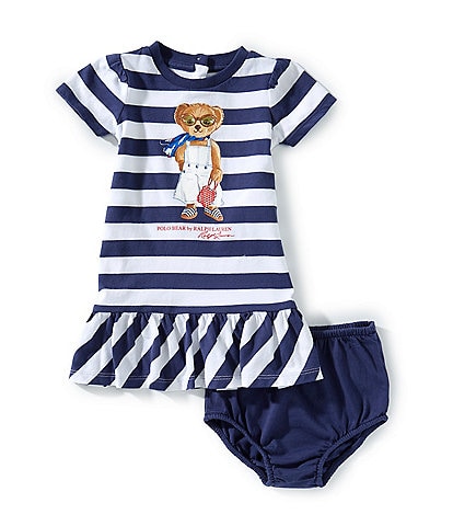 Ralph Lauren Baby Girls 3-24 Months Short-Sleeve Striped/Polo Bear Drop-Waist Dress