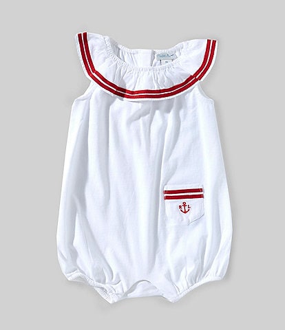 Ralph Lauren Baby Girls 3-24 Months Striped-Trim Anchor-Embroidered-Pocket Bubble Romper