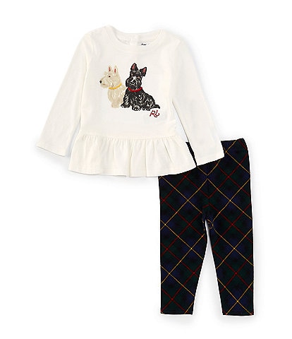 Ralph Lauren Baby Girls 9-24 Months Long Sleeve Dog-Print Jersey T-Shirt & Legging Set