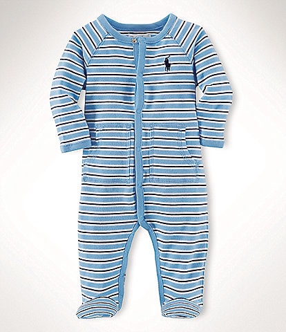 Ralph Lauren Baby Boys Newborn-9 Months Long Sleeve Striped Footed Coverall