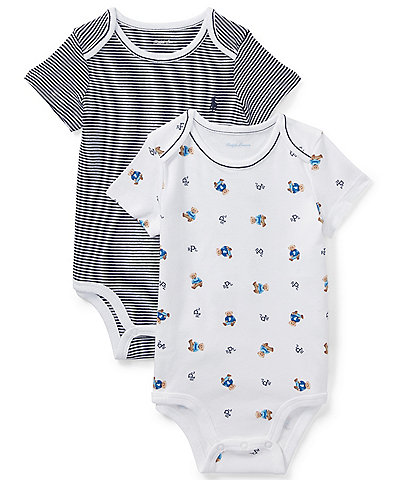 Ralph Lauren Baby Boys Newborn-12 Months Stripe & Bear Printed Short Sleeve Bodysuit 2-Pack