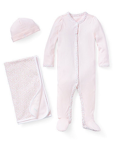 Ralph Lauren Childrenswear Baby Girls Floral Layette Separates Bundle 3-Piece Set