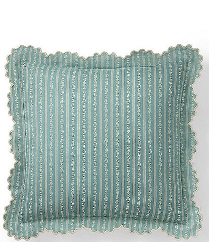Ralph Lauren Fitzroy Floral Stripe Scalloped Decorative Throw Square Pillow
