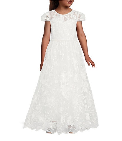 Rare Editions Big Girls 7-16 Scalloped Embroidered Mesh Gown