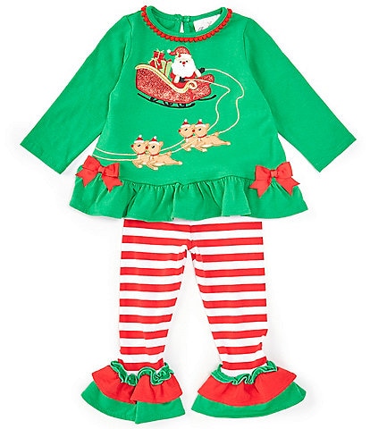 Rare Editions Baby Girls 12-24 Months Long SleeveSanta And Sleigh Tunic Top & Striped Leggings Set