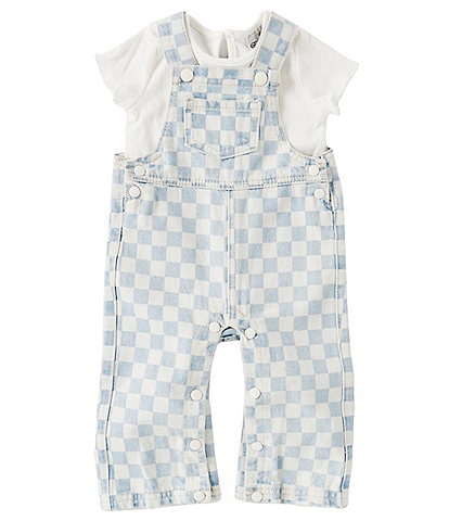 Rare Editions Baby Girls 12-24 Months Sleeveless Checked Denim Jumpsuit & Solid Short Sleeve Rib-Knit T-Shirt