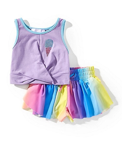 Rare Editions Baby Girls 12-24 Months Sleeveless Ice Cream Motif Twist-Front Tank Top & Ombre Tennis Skort Set