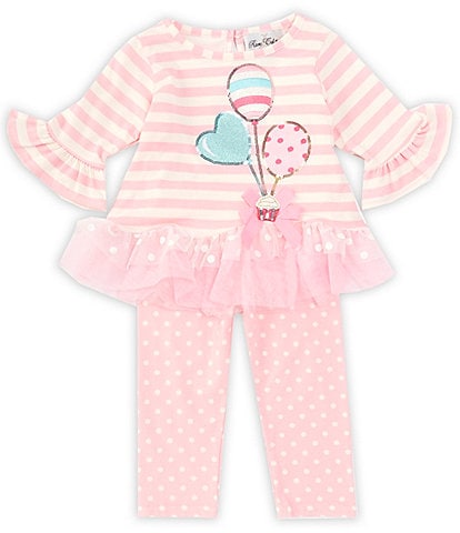 Rare Editions Baby Girls 12-24 Months Stripe Baloon Applique 3/4 Sleeve Top & Polka Dot Print Legging Set