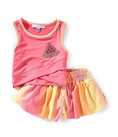 Rare Editions Baby Girls 12-24 Months Watermelon Motif Tank Top & Ombre Shorts Set