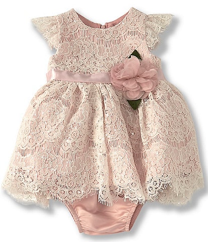 Rare Editions Baby Girls 3-24 Month Scalloped-Cap-Sleeve Lace Fit-And-Flare Dress