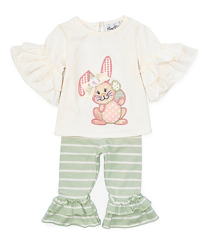 Rare Editions Baby Girls 3-24 Months 3/4 Sleeve Easter Bunny Applique Tunic Top & Striped Leggings Set