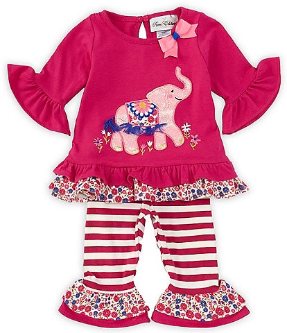Rare Editions Baby Girls 3-24 Months 3/4 Sleeve Elephant Applique Tunic Top & Striped Leggings Set