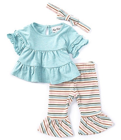 Rare Editions Baby Girls 3-24 Months 3/4-Sleeve Solid Tunic Top & Striped Ruffle-Hem Leggings Set