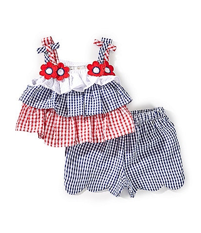 Rare Editions Baby Girls 3-24 Months Americana Color Block Tank Top & Coordinating Scalloped-Hem Shorts Set