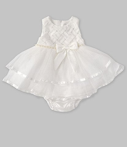 Rare Editions Baby Girls 3-24 Months Short Sleeve Basket Weave Chiffon Bodice/Satin-Trimmed Mesh Fit-And-Flare Dress