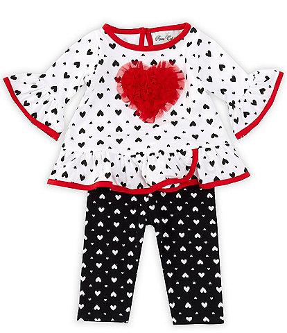 Rare Editions Baby Girls 3-24 Months Bell-Sleeve Heart-Printed Heart-Applique Tunic Top & Heart-Printed Leggings Set