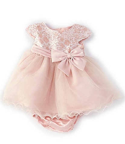 Rare Editions Baby Girls 3-24 Months Cap Sleeve Brocade Bow Front Wire Hem Dress
