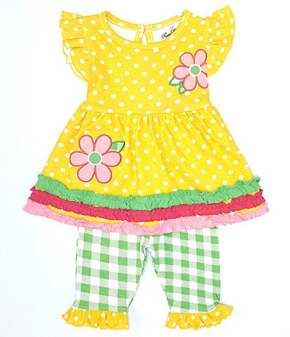 Rare Editions Baby Girls 3-24 Months Cap-Sleeve Dotted/Floral Fit-And-Flare Dress & Checked Leggings Set