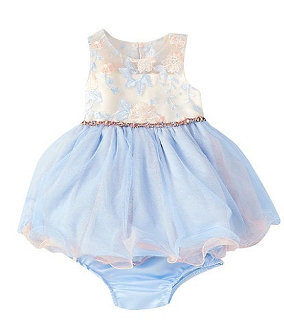Rare Editions Baby Girls 3-24 Months Embroidered Flower Mesh Illusion Wire Hem Dress